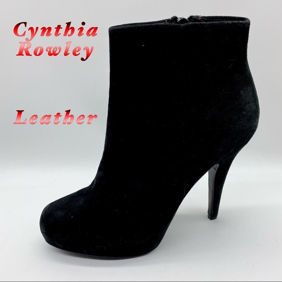 Cynthia Rowley Shoes - Cynthia Rowley-Black Suede Leather Round Toe Heel Mindy Bootie 37.5 / 7.5 US